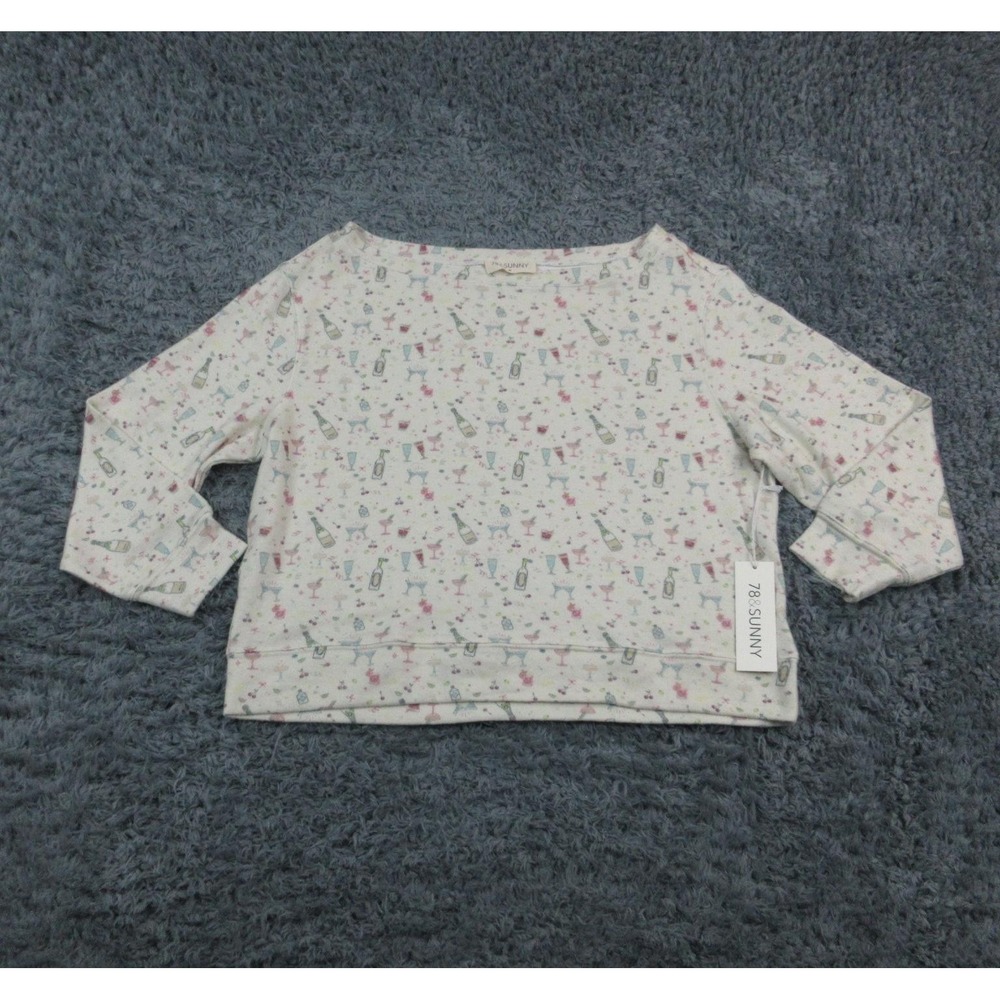 78&SUNNY Sleep Pajama Top Womens Medium White Cocktail Print 3/4 Sleeve NWT